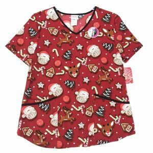 Rudolph the Red-Nosed Reindeer Performance V-Neck Medical Scrub Top Women's S
